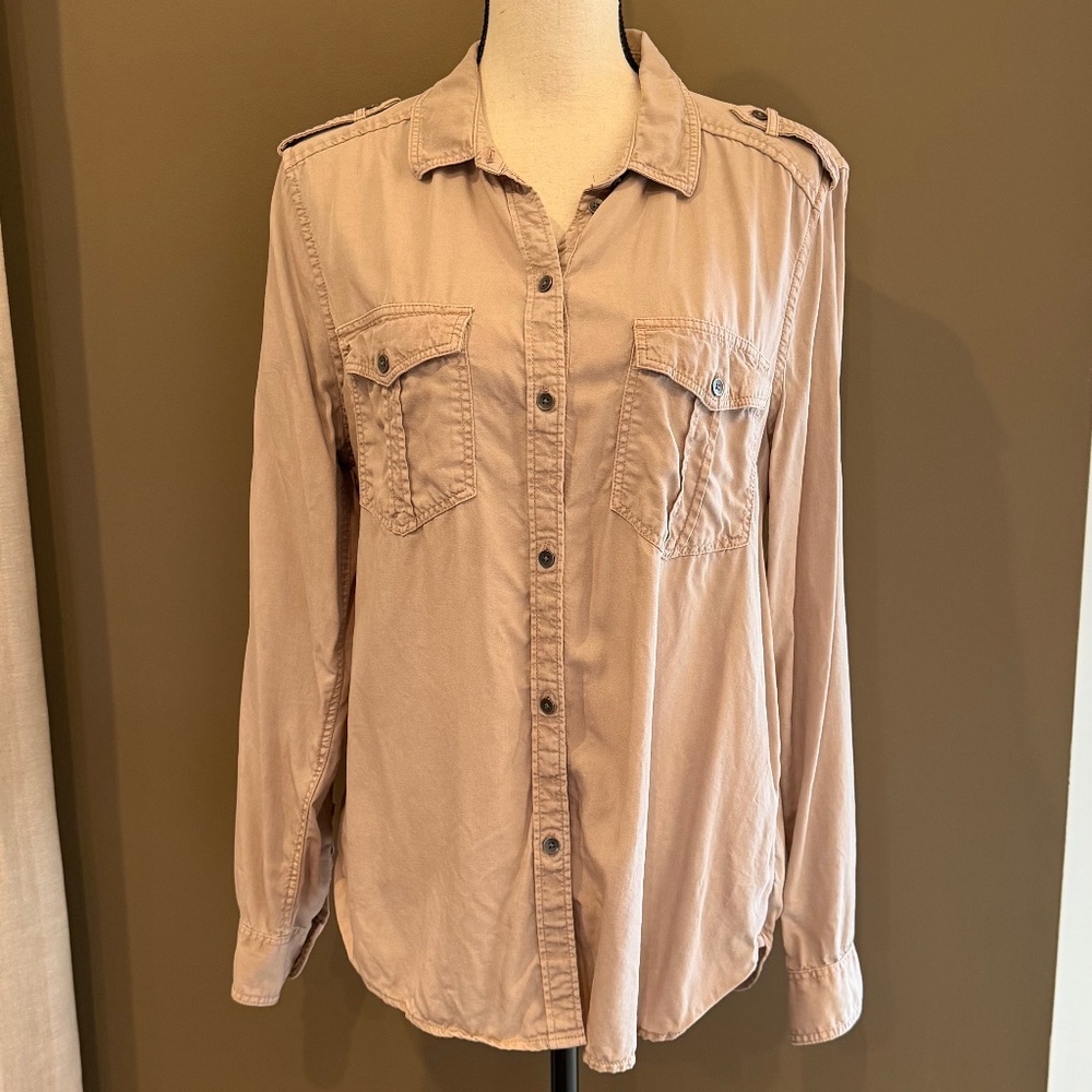 American Eagle Outfitters, Boyfriend Utility Shirt, Dusty Rose Tan, Size Large